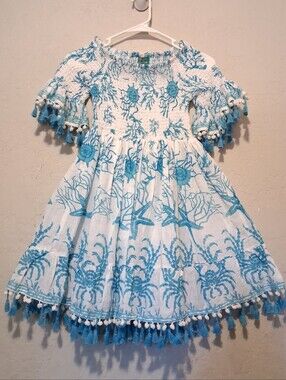 Antica Santoria by Giacomo Cinque Resort Beach Dress‎ 100% Cotton Tropical Blue